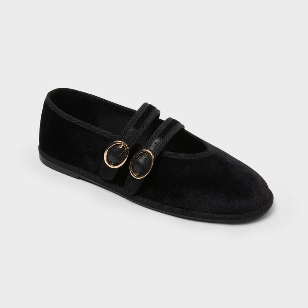 Women's Eva Velvet Flats - Universal Thread Black 9.5